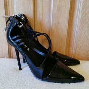 L.A.M.B. Black Strappy Leather Pumps